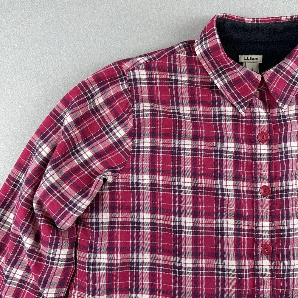L.L. Bean Women's Pink Plaid Fleece Lined Size Medium Shirt Jacket Shacket‎